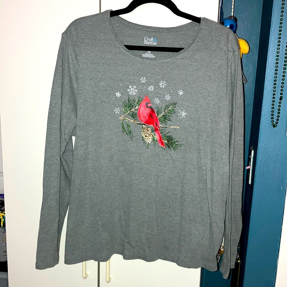 Croft and Barrow) Size XXL gray long sleeve decorative top